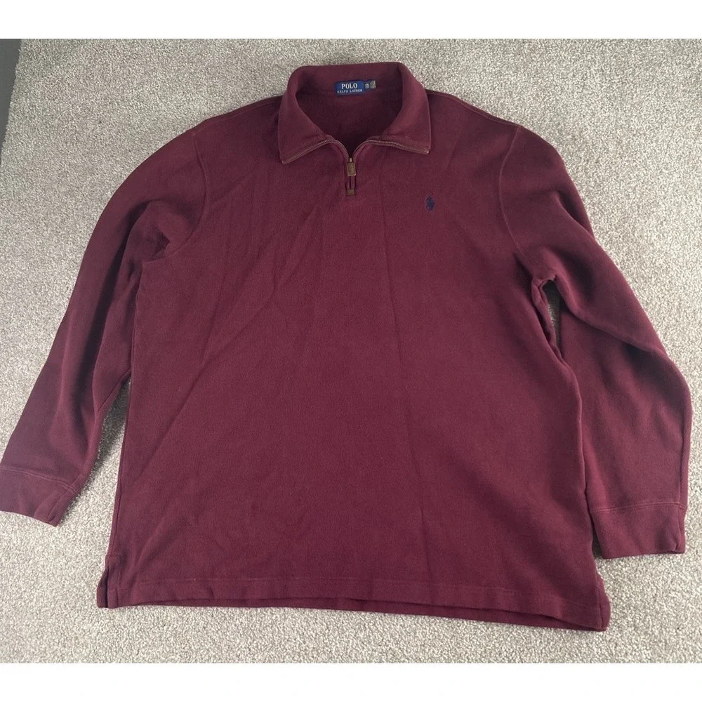 Polo Ralph Lauren 1/4 Zip Sweater Jacket Mens XXL Solid Maroon Y2K Blue Pony‎